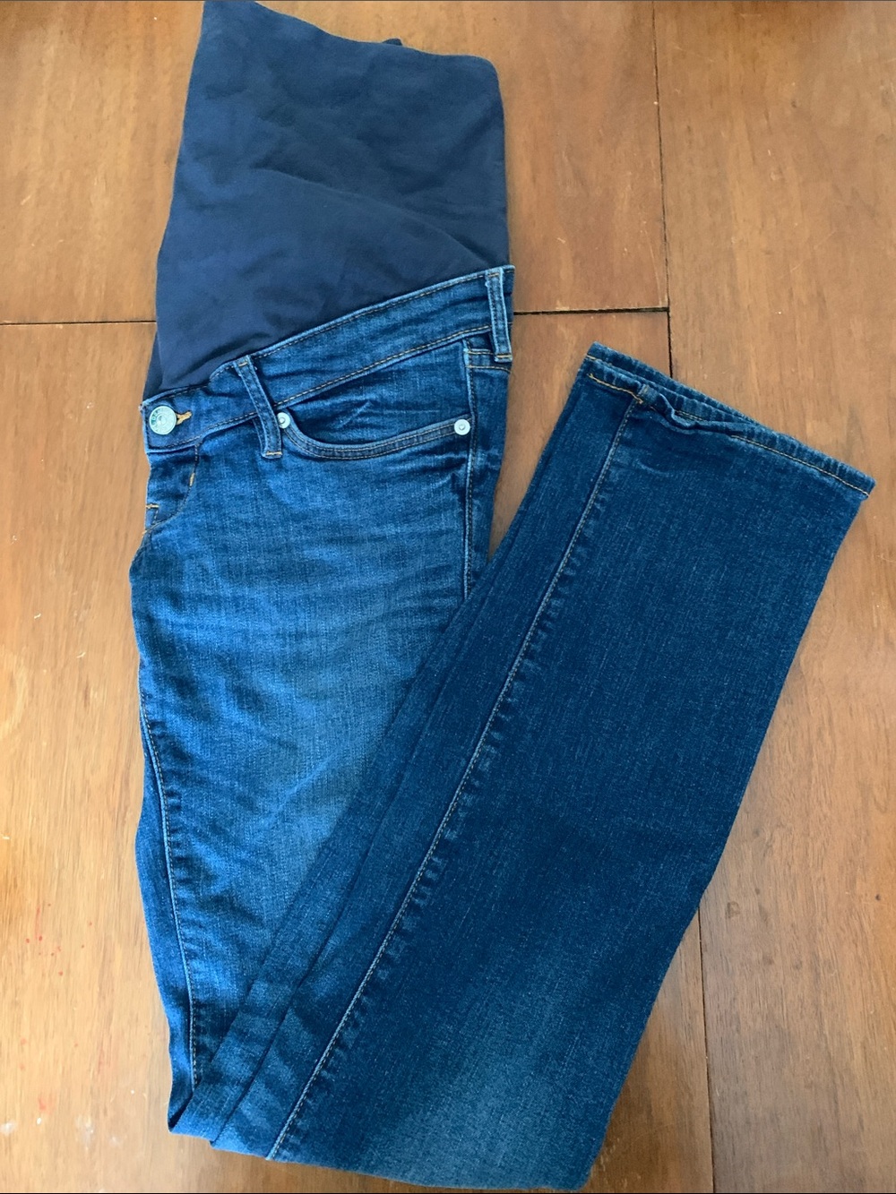 H&M Dark Blue Maternity Straight-Leg Jeans with High Rib Support Panel